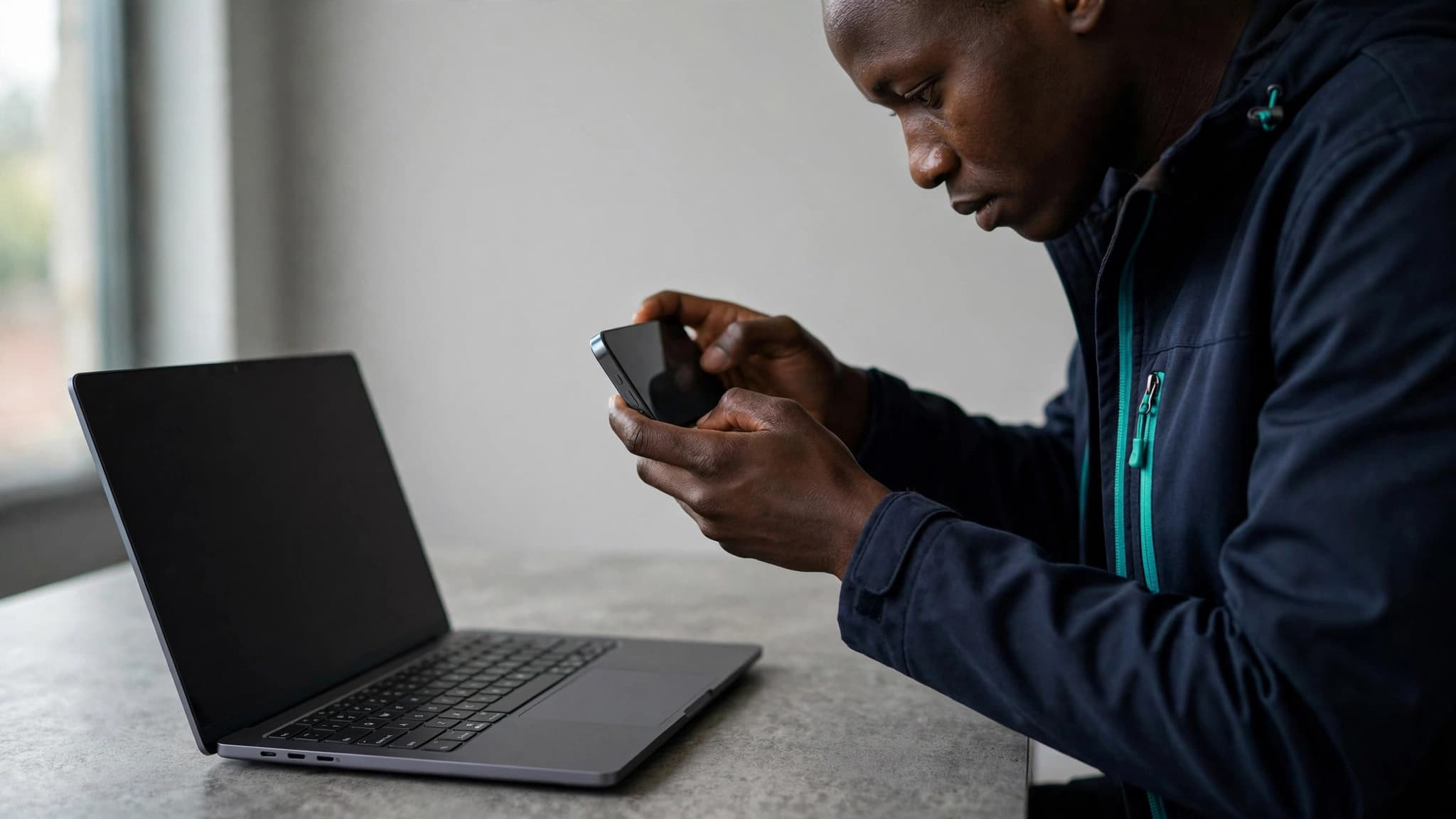 A seller photographing a laptop with their phone before listing it for sale.